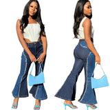 2000s fashion Fashionable Slim Fit Versatile Stitching Denim Stretch Flared Pants