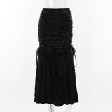 Autumn 2024 New Style Elegant Sexy Dark Jacquard Lace Stitching Fishtail Skirt for Women