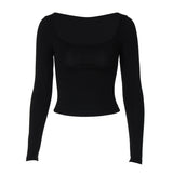 curvy casual outfits Women's Clothing 2024 Autumn New Solid Color Square Collar Long Sleeve Tight Undershirt Top