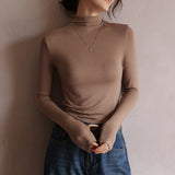 outfit ideas for school Basic Half Turtleneck Modal Bottoming Shirt for Women Autumn New Style Western Style Long Sleeve T-shirt Top Slim Fit All-Matching