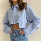 dress shirt Autumn New Open-Navel Asymmetric Stitching Fashion Casual Temperament Design Short White Shirt Women's Clothing