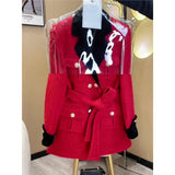 womens christmas outfit Christmas party outfits High-End Super Nice Red Woolen Coat New Year Woolen Coat 2025 Winter