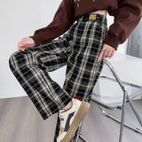 90s streetwear 2024 Autumn Plaid Wide-Leg Pants Women's Casual High Waist Trendy Trousers