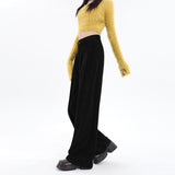 Autumn and Winter New Khaki Chenille Wide-Leg Pants Women's Small Maillard Pleated Casual Straight Long Pants