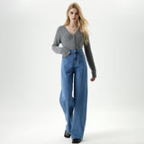 jeans fall street women's outfits Vintage Washed Wide-Leg Jeans Women's New Frayed Mop Pants for Autumn 2024