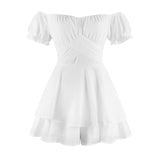 birthday outfit Spring and Summer New Pure Color Women's Ruffled off-the-Neck Short Sleeve Jumpsuit Mini Dress