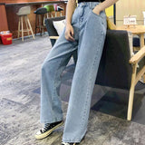 baggy Jeans Women's Western Style High Waist Straight Loose Wide Leg Pants Draping Mop Pants 