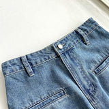 2000s Fashions Autumn Retro High Waist Slimming Pocket Casual Straight Large Wide Leg Mop Loose Jeans for Women