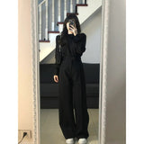 trending fall outfits 2024 High-End Elegant Pleated Lantern Sleeve Shirt Suit Women's Early Autumn High Waist Straight Loose Slimming Suit Wide Leg Pants