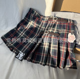 guys in skirts Leather Buckle Plaid Pleated Skirt A- Line Skirt Women's Plaid High Waist Hot Girl Skirt