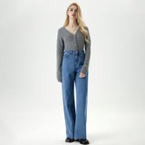 jeans fall street women's outfits Vintage Washed Wide-Leg Jeans Women's New Frayed Mop Pants for Autumn 2024