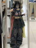 90s streetwear Vintage Cargo Jeans Women High Street Oversized Punk Grunge Y2k Black Jeans with Pockets Hippie Gothic Baggy Denim Pants