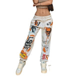 boh 2024 Autumn and Winter New Halloween Street Fashion Multi-Print Lace-up Warm Straight Pants Casual Pants