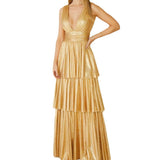 gold dress Spring and Summer Sling Layered Backless Sleeveless Sexy Multi-Layer Dress