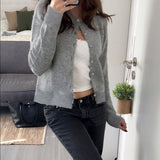 Lady Solid Color Button Up Cardigan for Women Fall Winter Knitted Long Sleeve Korean Style Jumper Minimalism Outwear 