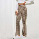 2000s fashion 2024 Women's Spring and Summer Elegant Commuter Mid-Waist Plaid Fabric Flared Pants Artistic Trousers