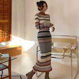 fall 2024 outfits Women's New Korean-Style Elegant Slim-Fit Dress Knitted Fashionable Color Matching Sweater Bottoming Skirt Dress Women