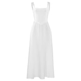 white dress Solid Color Square Collar Sleeveless Sling Long Fashion Women's Clothing Dress