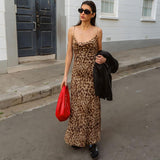 Bomve fall outfits 2024 Style 2024 Women's Clothing V-neck Tight Waist Leopard Print Backless Sling Dress Women