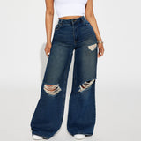 Fall street style idea Women's OOTD Womens Ripped '90s Boyfriend Jeans-Dark Blue