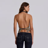 Bomve 2000s fashion Women's street style Leopard Print Halter Bottoming Vest for Top for Women