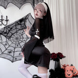 Halloween Women's Outfits Idea Gothic Style Costume Vampire Nun Costume Cross Dark Dress