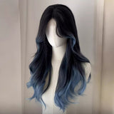 calico hair Wig Female Butterfly Blue Paris Painting Dyed Gradient Atmosphere Long Curly Hair Eight-Character Bangs Simulation Hair Full Head Cover New