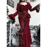 gothic dti French Hepburn Style Velvet Dress Women's Spring Design Waist-Tight Dress