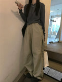 Black Friday Cyber ​​Monday Christmas 2024 Autumn Neutral Style Drawstring Loose Workwear Wide Leg Casual Pants