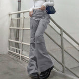 outfit inspo New Solid Color Denim Multi-Pocket Straight Casual Pants Gray Low Waist No Belt Loose Trousers