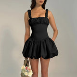 dress Summer 2024 New Strap Short Skirt Style French Fashion Pleated Fluffy Dress