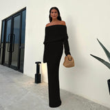 white dress Autumn Beach Vacation Sexy Long Dress Knitted Backless off-Neck Dress Blouse for Women