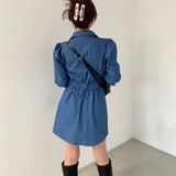 dress shirt 2024 Korean Chic Autumn New Polo Collar Solid Color Tight Waist Long Sleeve Shirt Dress Women