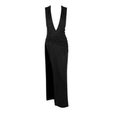 guys in skirts Christmas thanksgiving party outfits idea Women's Clothing New Sexy Deep V Split Pleated Long Dress Black Dress Long