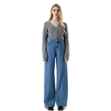 jeans fall street women's outfits Vintage Washed Wide-Leg Jeans Women's New Frayed Mop Pants for Autumn 2024