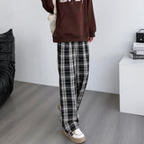 90s streetwear 2024 Autumn Plaid Wide-Leg Pants Women's Casual High Waist Trendy Trousers