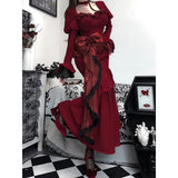 gothic dti French Hepburn Style Velvet Dress Women's Spring Design Waist-Tight Dress