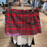 guys in skirts Leather Buckle Plaid Pleated Skirt A- Line Skirt Women's Plaid High Waist Hot Girl Skirt