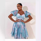 dress 2024 Summer New French Style Sexy off-Shoulder Fashion Puff Sleeve Pleated Waist Backless Dress