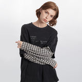 Bomve grunge outfits Two-Piece Retro Letter Print Long-Sleeved Couple T-shirt Stitching Contrast Color Top for Women