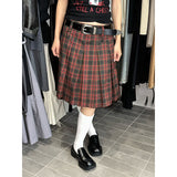 2000s fashion 2024 Autumn and Winter Retro Plaid Skirt Temperament Midi Skirt A- line Pleated Skirt 