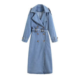 skater boy outfits Women's Spring and Autumn New Style Loose Double-Breasted with Belt Denim Trench Coat Overcoat