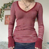 Women's Fashion Color Matching Striped Irregular off-Shoulder Loose Version Long Sleeve Basic Slimming Casual Top