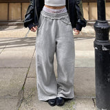 90s fashion American Street Style Basic Solid Color Loose Anti-Car Design Curling Wide-Leg Pants Early Autumn Versatile Casual Sweatpants