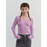 autumn and Spring Casual Wool Mohair V-neck Twisted Short Knitted Bottoming Shirt 