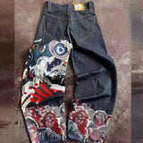 Bomve y2k men's and women's Jeans Streetwear Harajuku Hip Hop Retro Neo-Gothic Loose Jeans