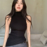 Bomve 2000s fashion Half Turtleneck Camisole Women's Fashionable Knitted Sleeveless Top