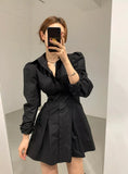 dress shirt 2024 Korean Chic Autumn New Polo Collar Solid Color Tight Waist Long Sleeve Shirt Dress Women