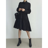 2000s fashion Spring 2024 Korean Style Drop-Shoulder Lantern Sleeve Stitching Large Skirt Shirt Dress + Knitted Vest