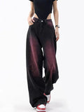 Winter outfits  Cyber Monday 2024 Christmas outfits Purple Blooming Black Wide-Leg Jeans Women's Spring/Autumn/Winter plus Size Fried Street Pants